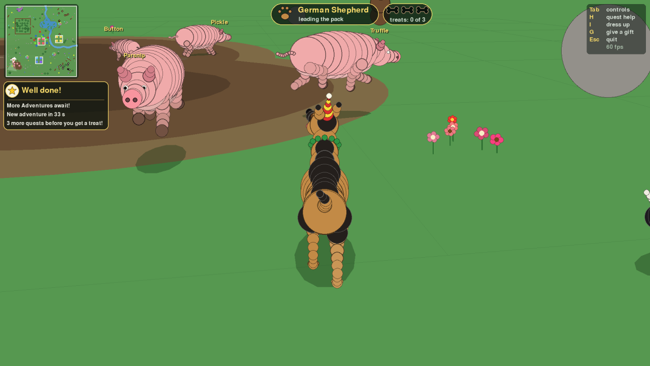 Barking at the pigs, who are startled