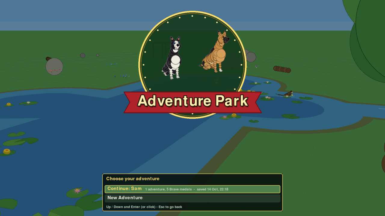 The Continue menu with a saved adventure