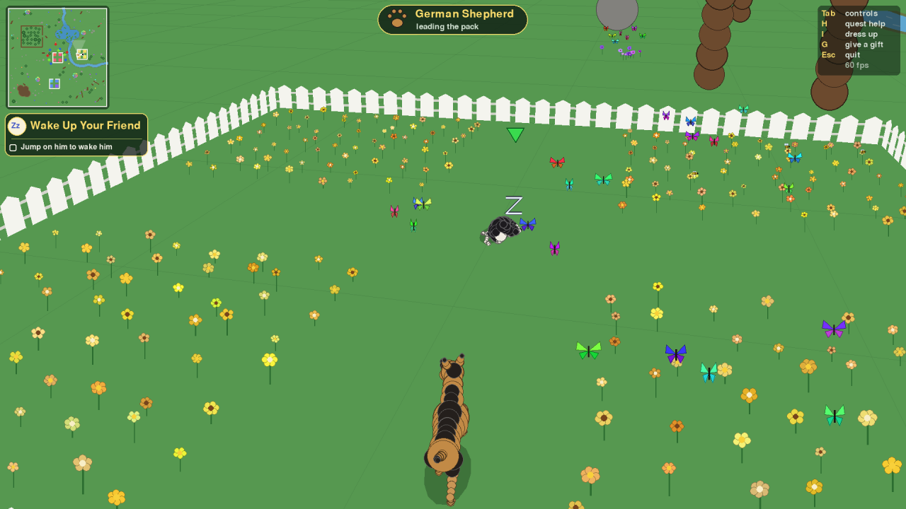 The Collie asleep in the yellow garden under a green triangle