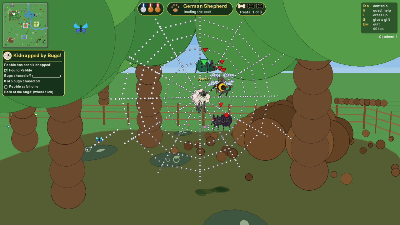 A lamb stuck in the spider web with bugs all round