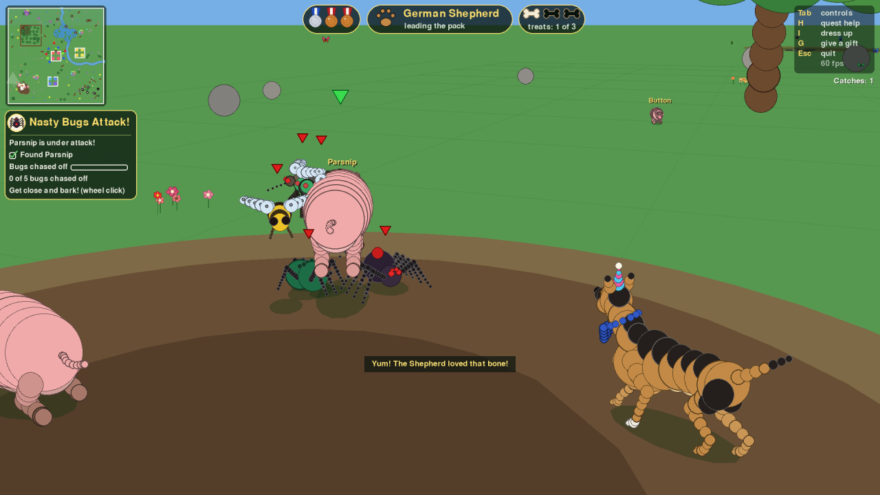 Bugs attacking a pig, red triangles over each
