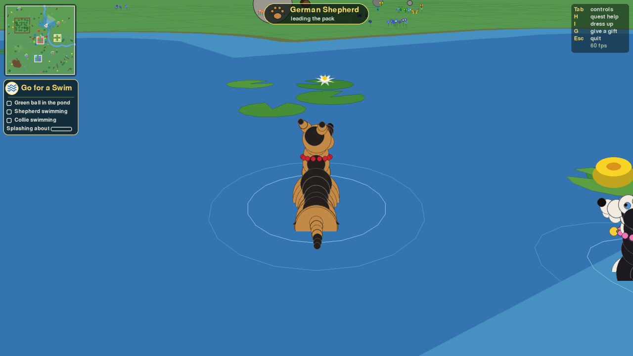 The Shepherd swimming in the pond