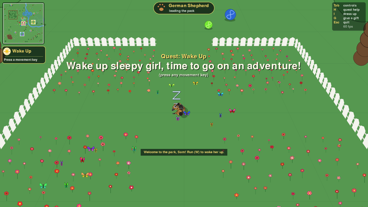 The Shepherd asleep in the red garden, the first quest's message