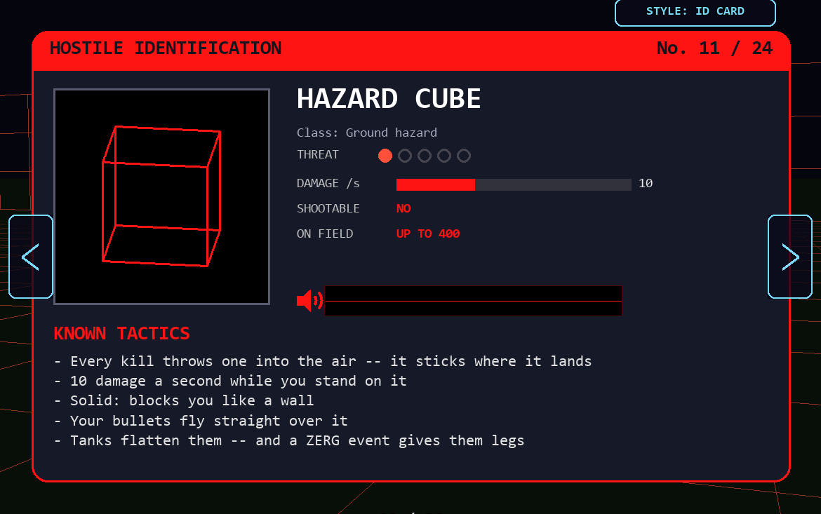 Hazard cube card