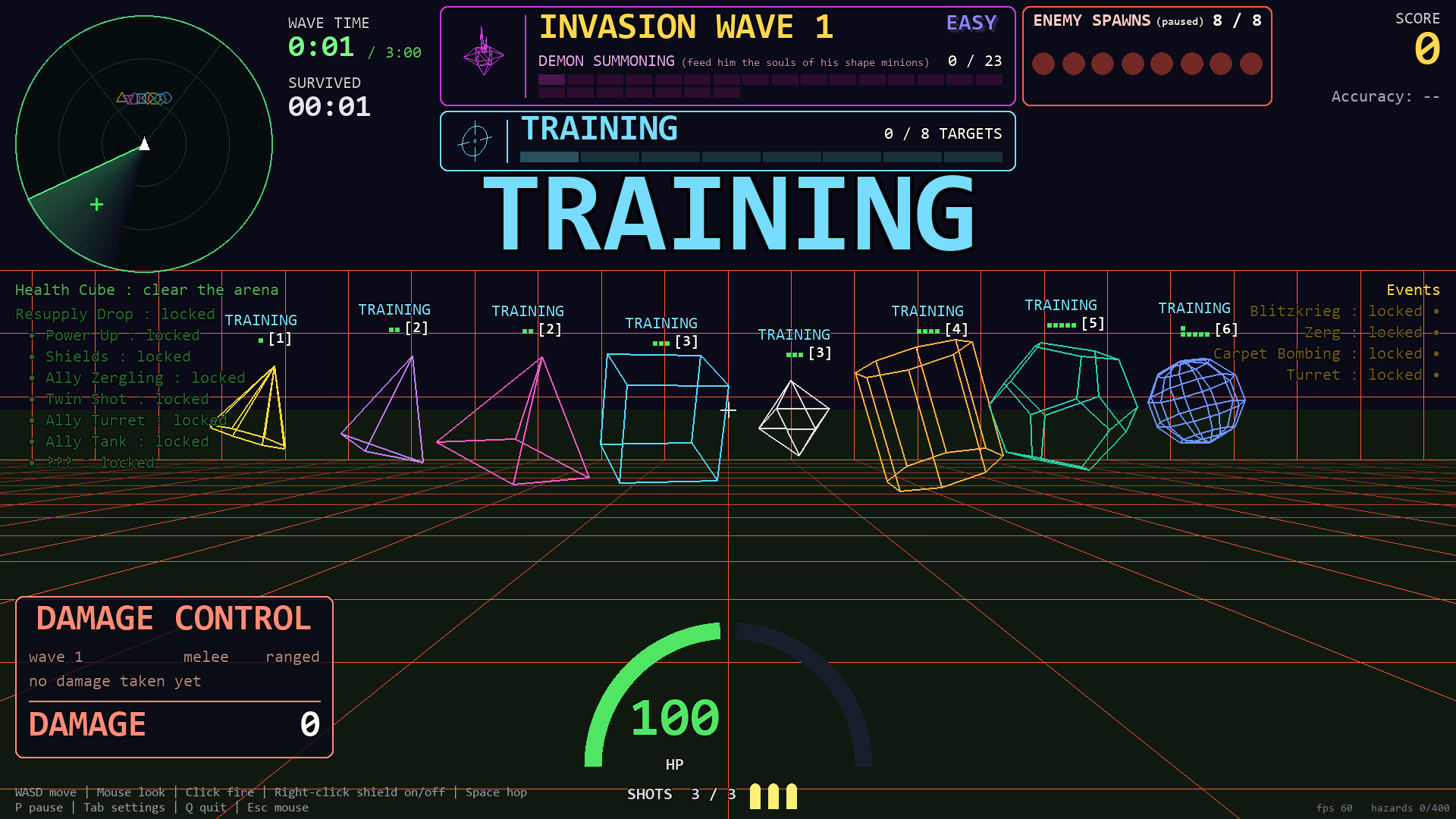 The 8 training targets in a row