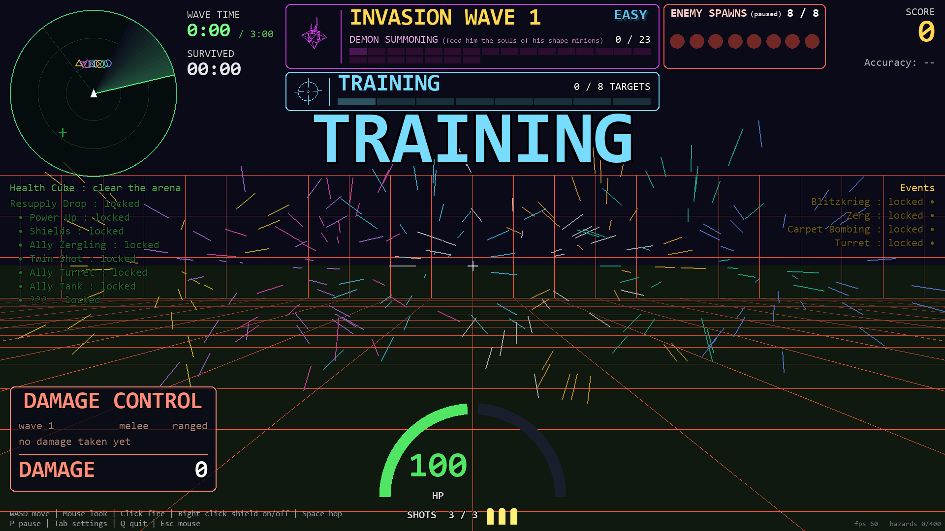 Eight particle fields collapsing as the training targets zone in